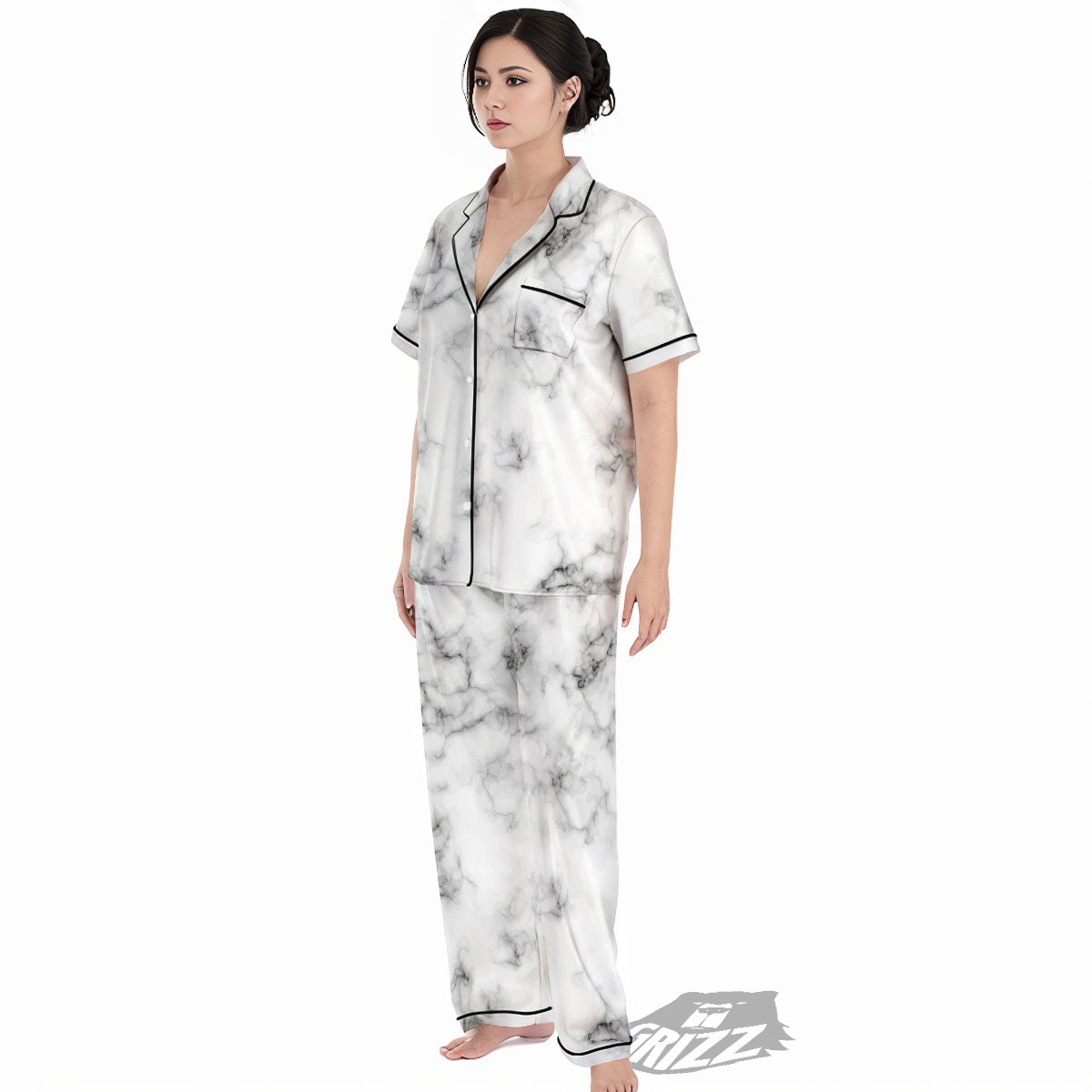 Texture Grey Marble Print Women's Pajamas Set-grizzshop