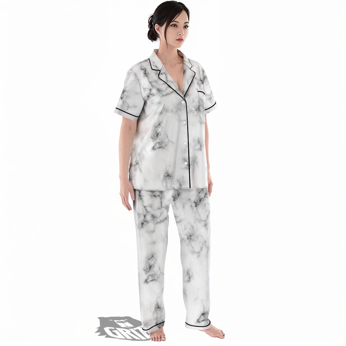Texture Grey Marble Print Women's Pajamas Set-grizzshop