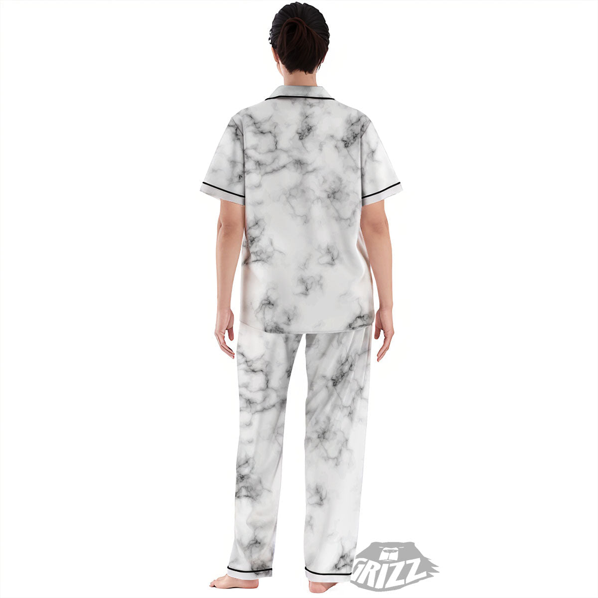 Texture Grey Marble Print Women's Pajamas Set-grizzshop