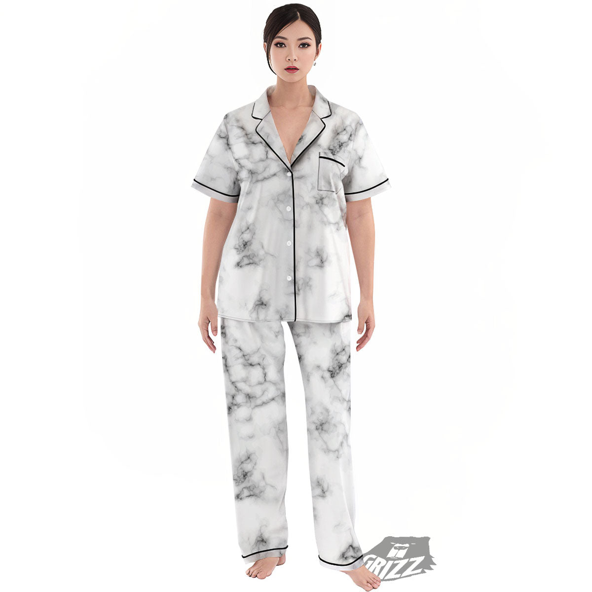 Texture Grey Marble Print Women's Pajamas Set-grizzshop