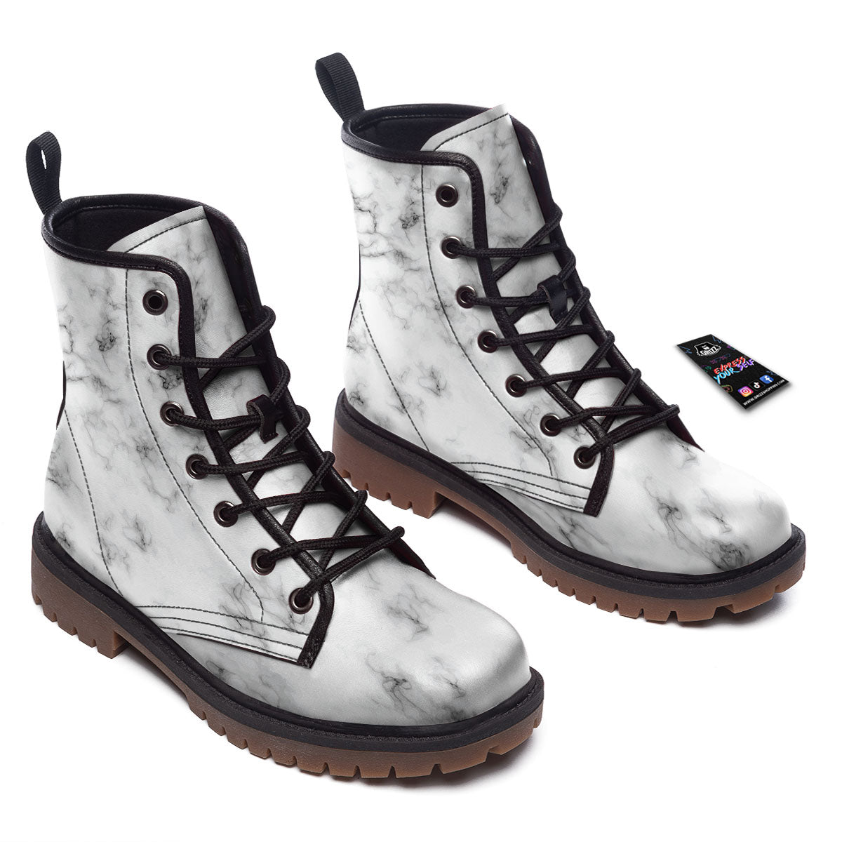 Texture Grey Marble Print Work Boots-grizzshop