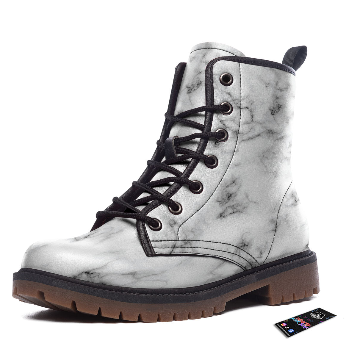 Texture Grey Marble Print Work Boots-grizzshop