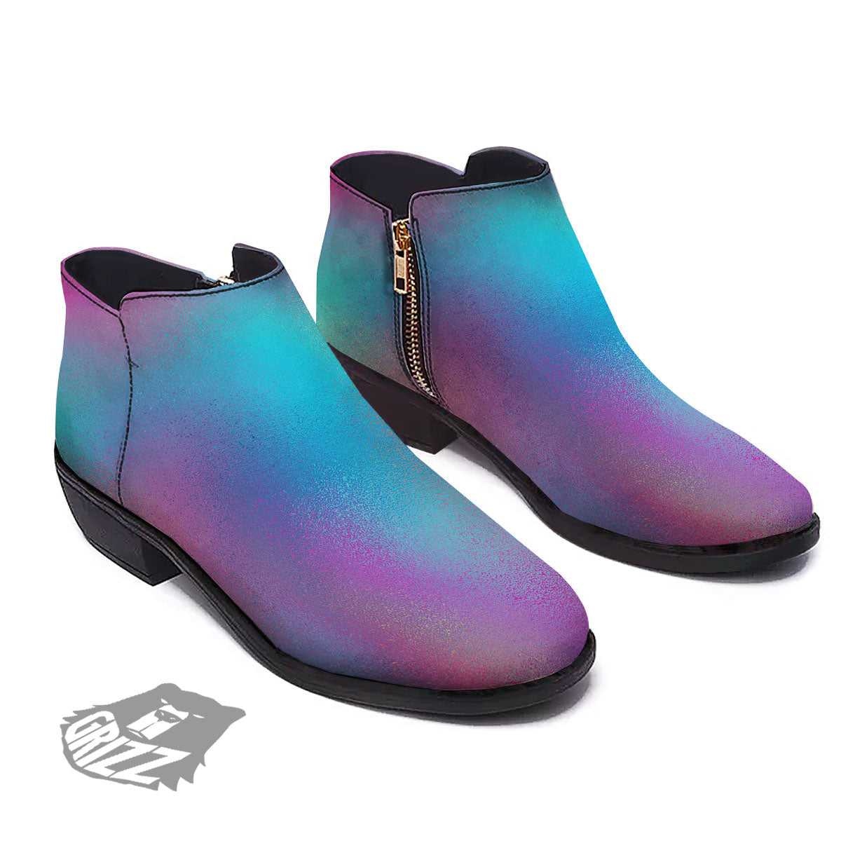Texture Holographic Print Ankle Boots-grizzshop