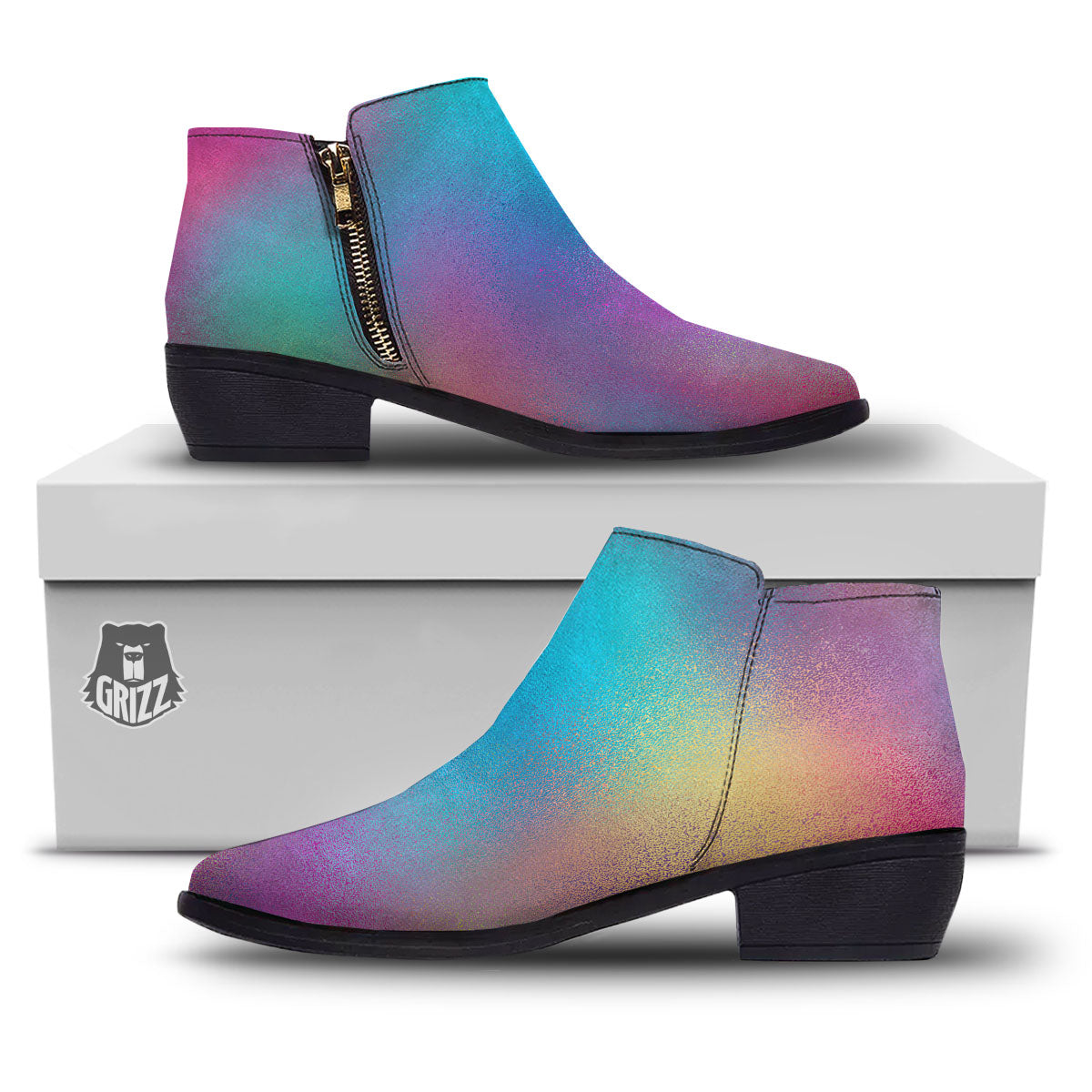 Texture Holographic Print Ankle Boots-grizzshop