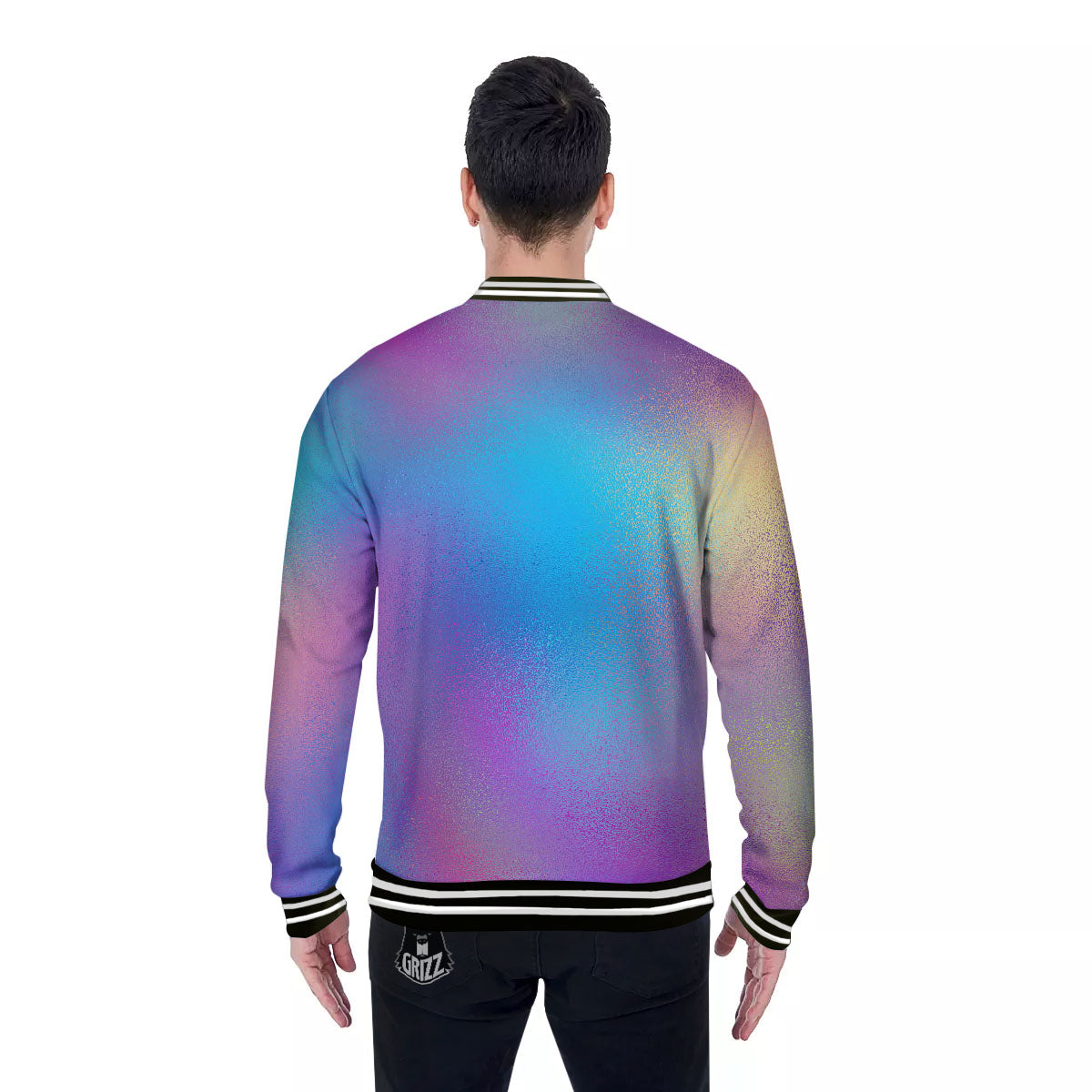Texture Holographic Print Baseball Jacket-grizzshop