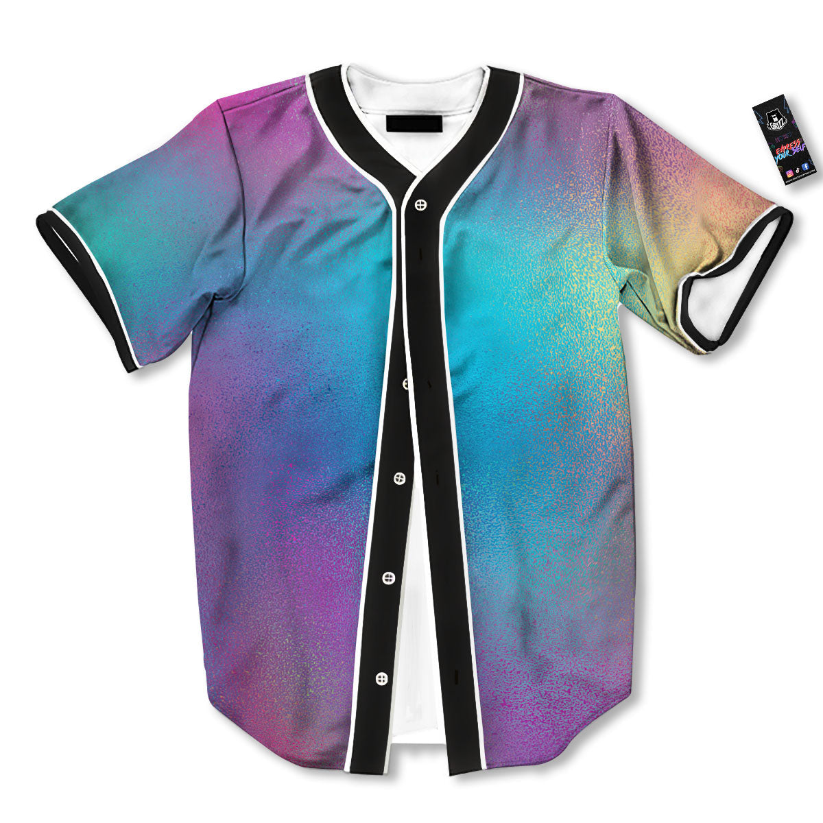 Texture Holographic Print Baseball Jersey-grizzshop