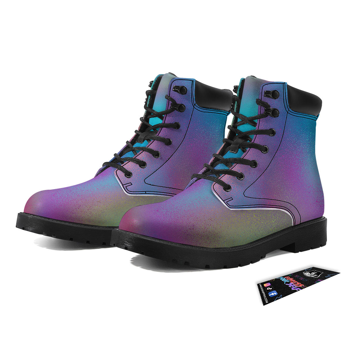 Texture Holographic Print Boots-grizzshop