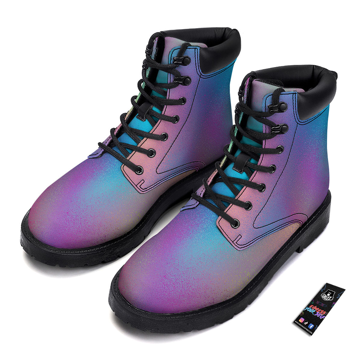 Texture Holographic Print Boots-grizzshop