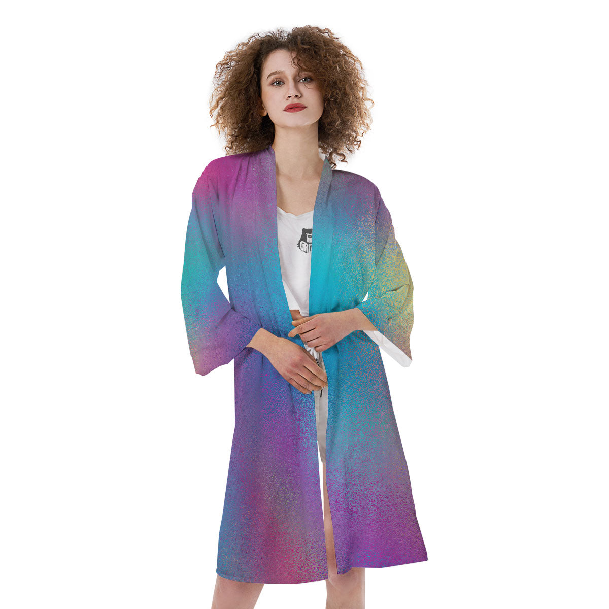 Texture Holographic Print Kimono-grizzshop
