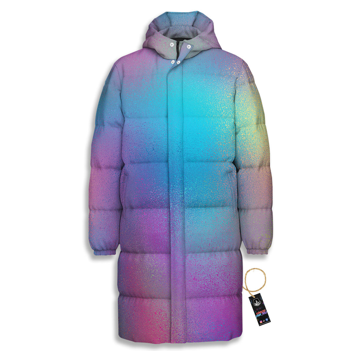 Texture Holographic Print Long Down Jacket-grizzshop