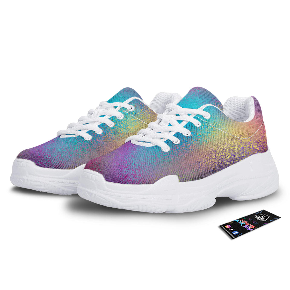 Texture Holographic Print White Chunky Shoes-grizzshop