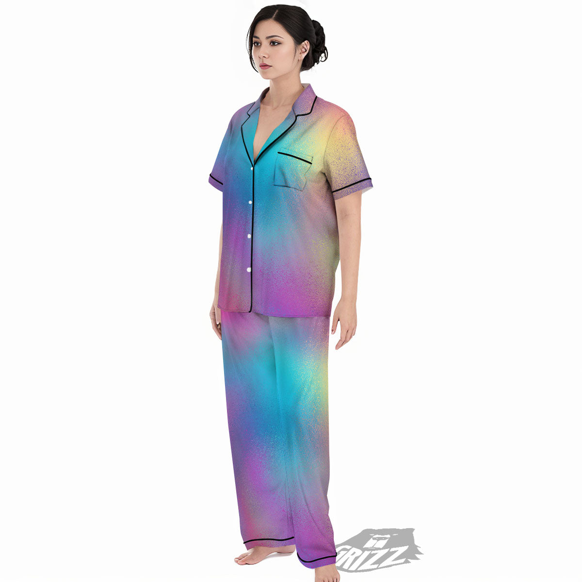 Texture Holographic Print Women's Pajamas Set-grizzshop