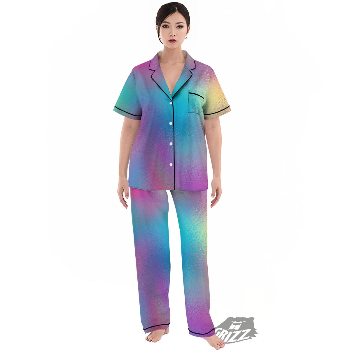 Texture Holographic Print Women's Pajamas Set-grizzshop