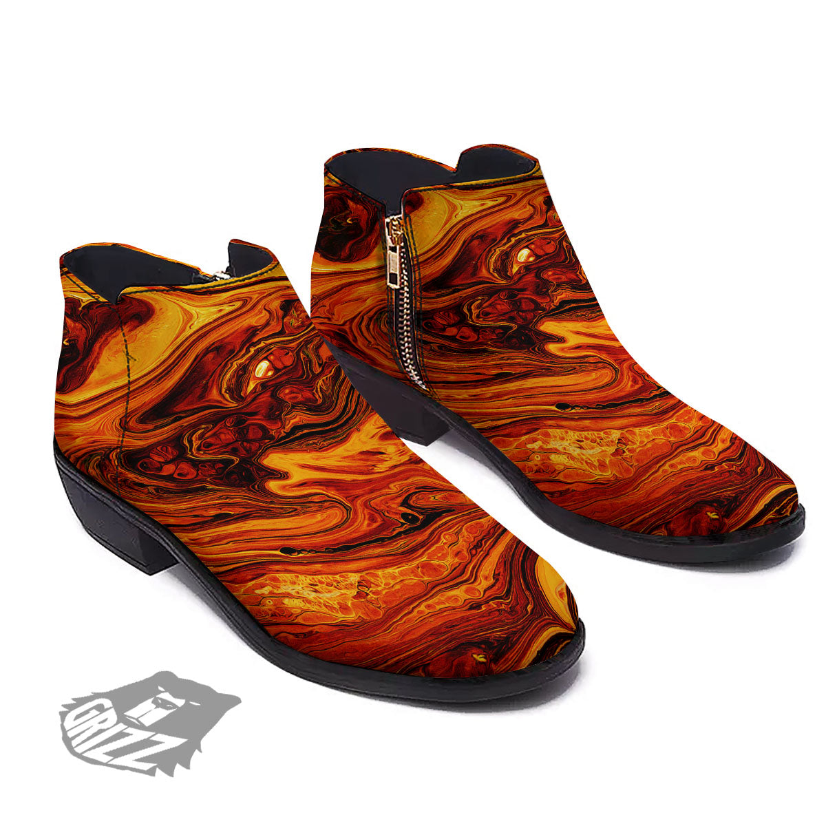 Texture Lava Print Ankle Boots-grizzshop