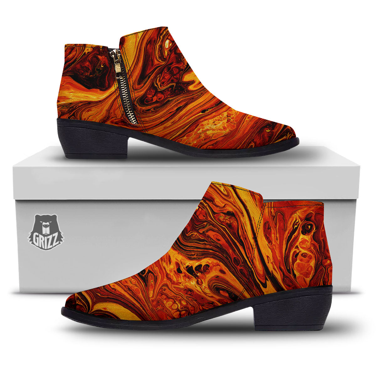 Texture Lava Print Ankle Boots-grizzshop