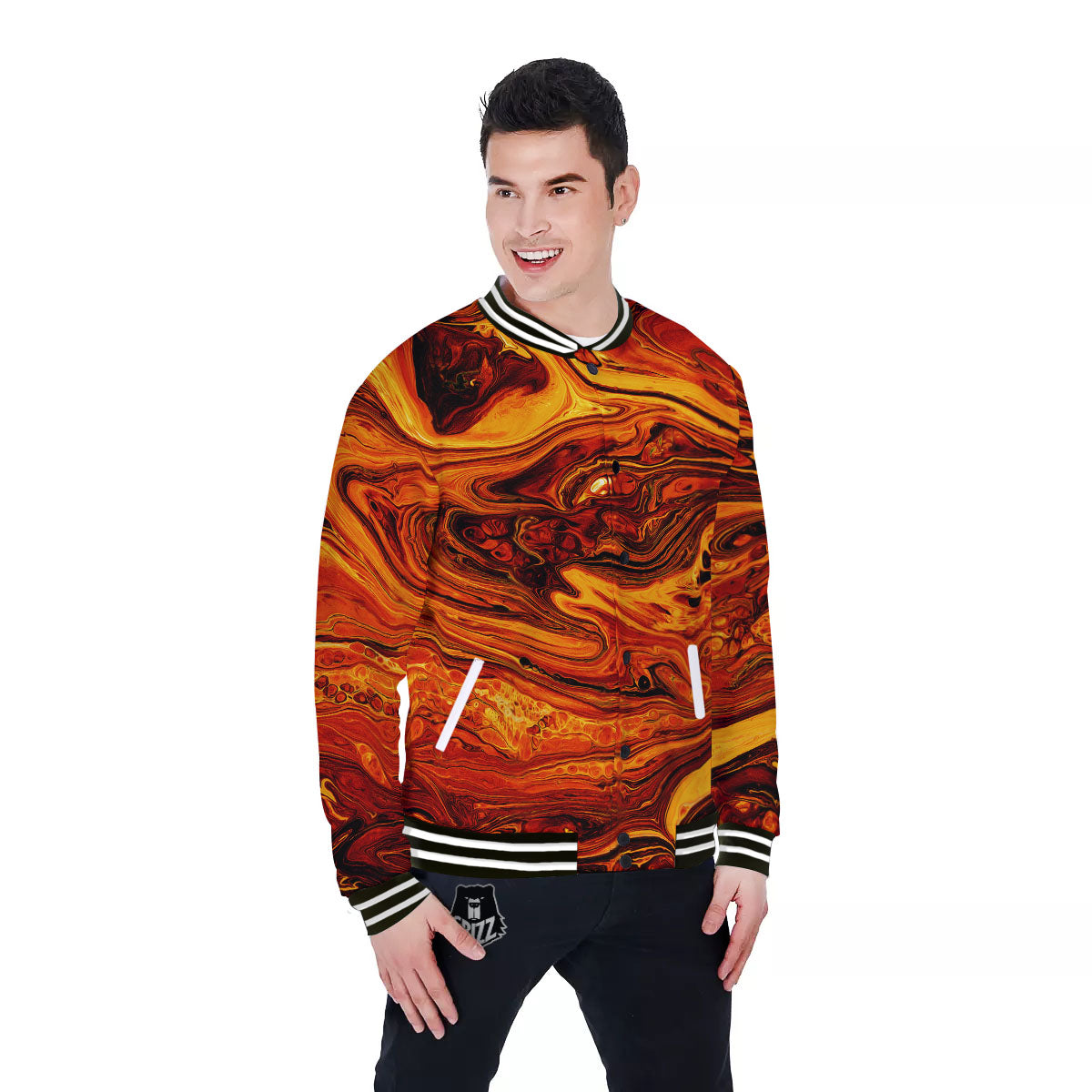 Texture Lava Print Baseball Jacket-grizzshop