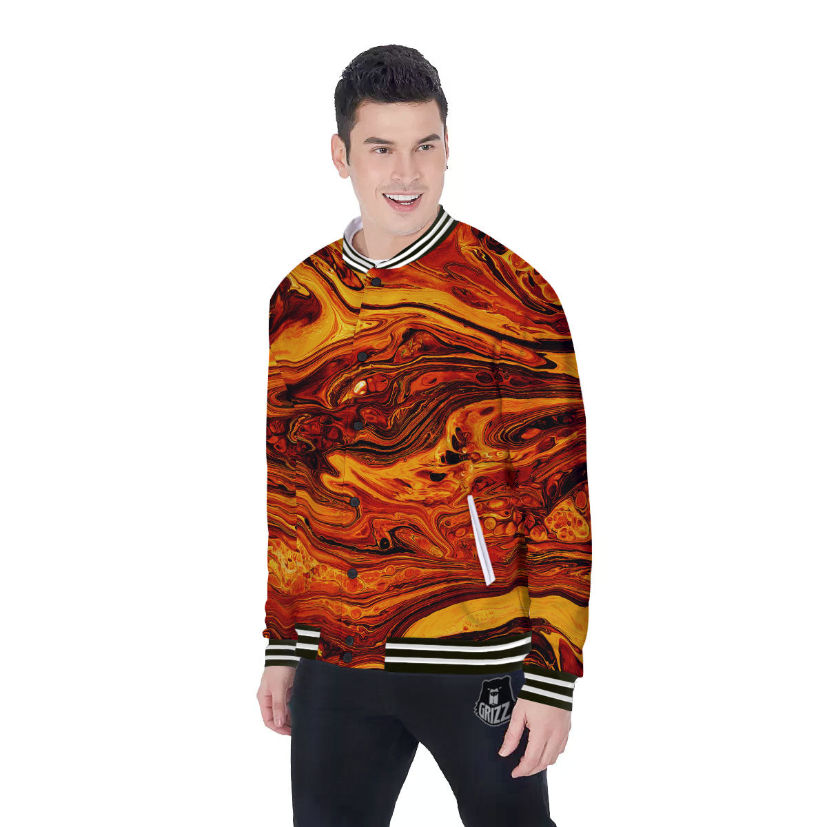 Texture Lava Print Baseball Jacket-grizzshop