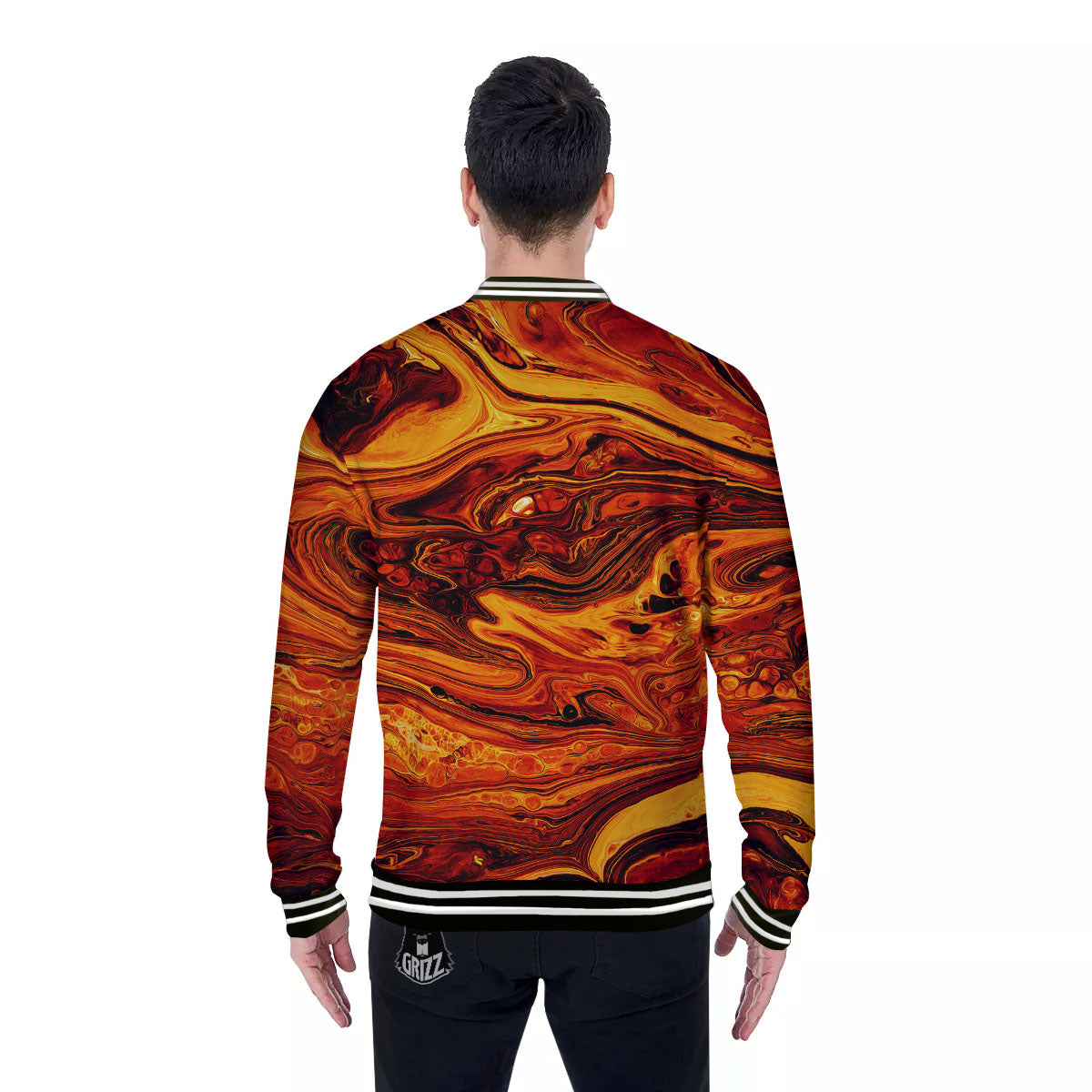 Texture Lava Print Baseball Jacket-grizzshop