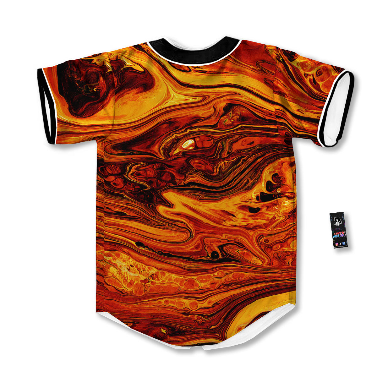 Texture Lava Print Baseball Jersey-grizzshop