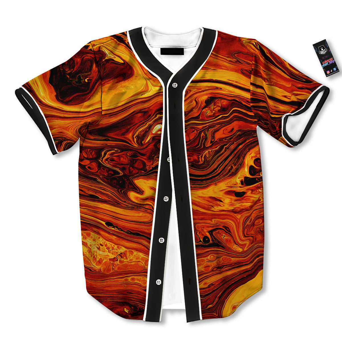 Texture Lava Print Baseball Jersey-grizzshop