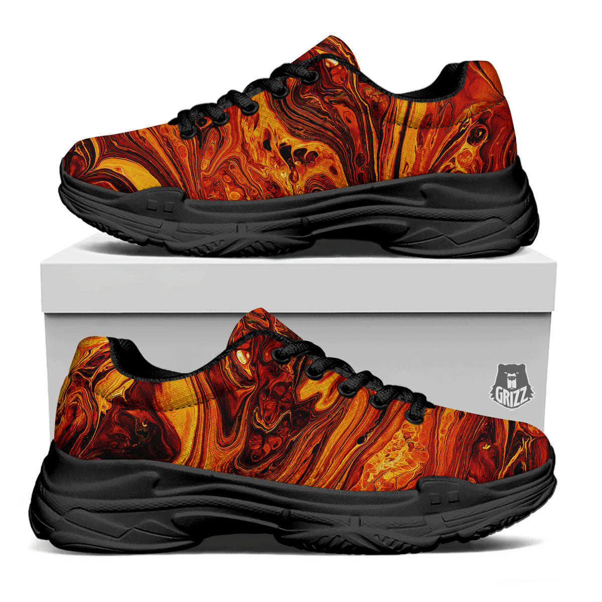Texture Lava Print Black Chunky Shoes-grizzshop