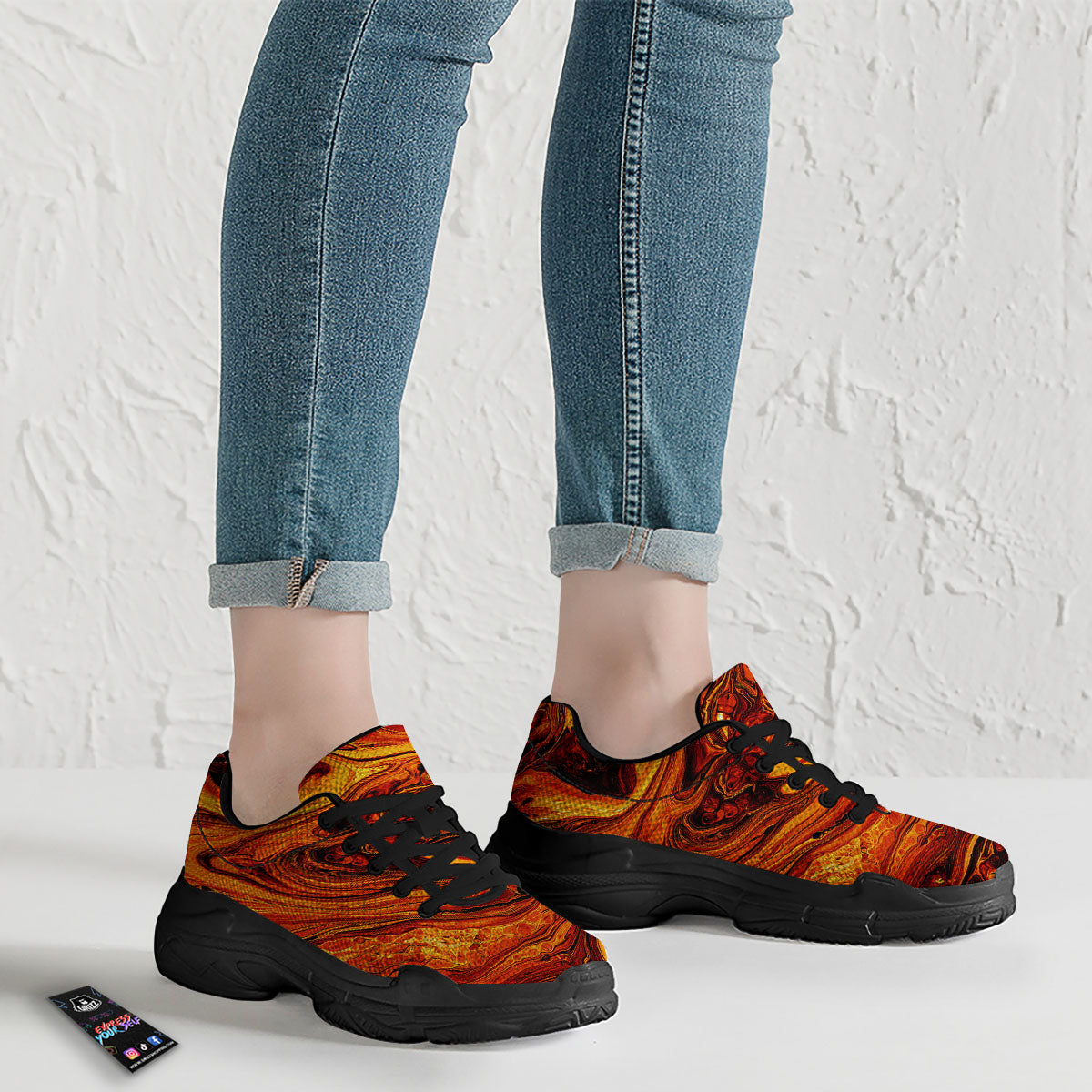 Texture Lava Print Black Chunky Shoes-grizzshop
