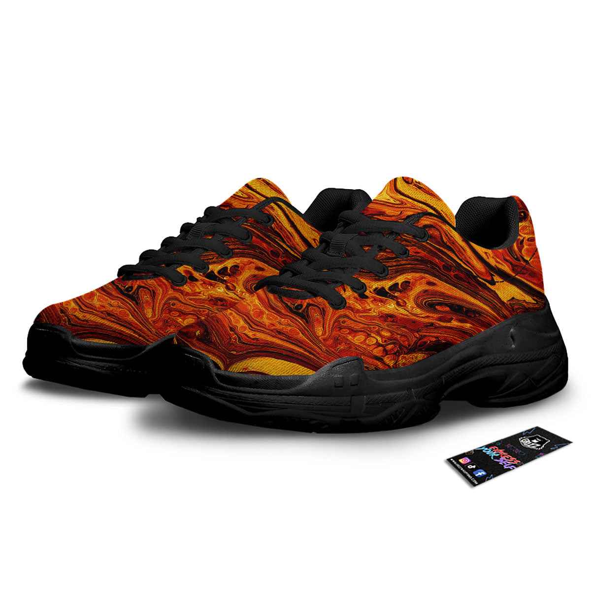 Texture Lava Print Black Chunky Shoes-grizzshop