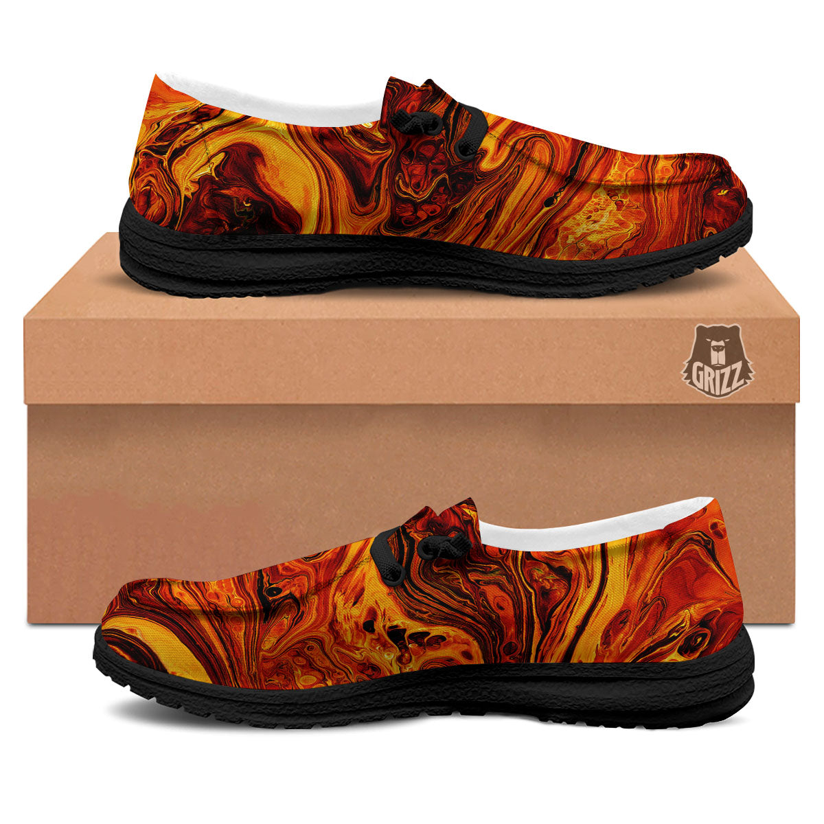 Texture Lava Print Black Loafers-grizzshop