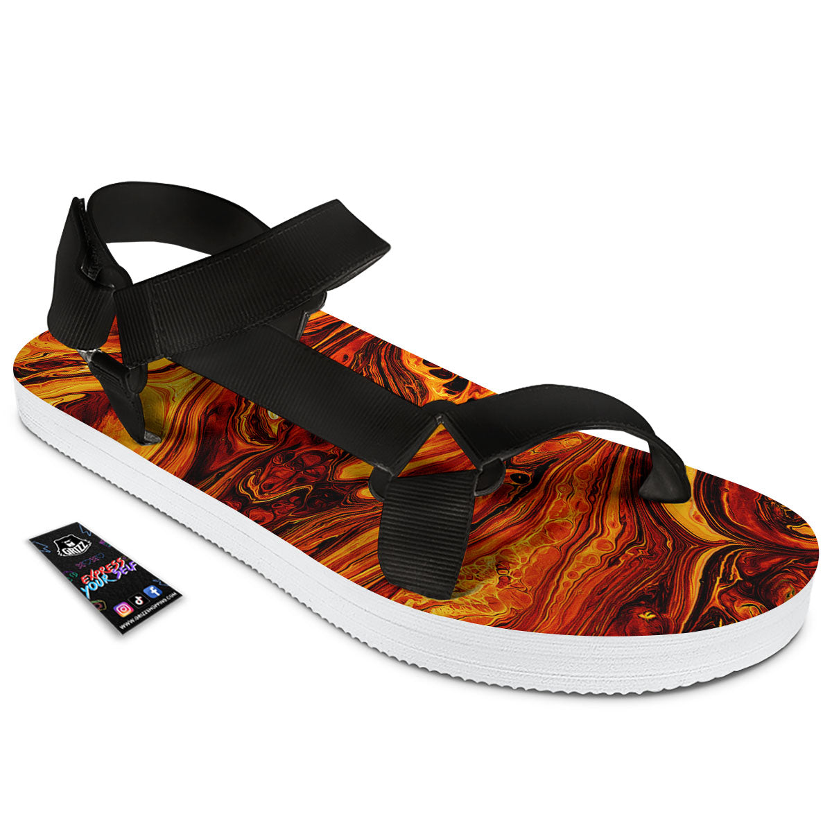 Texture Lava Print Black Open Toe Sandals-grizzshop