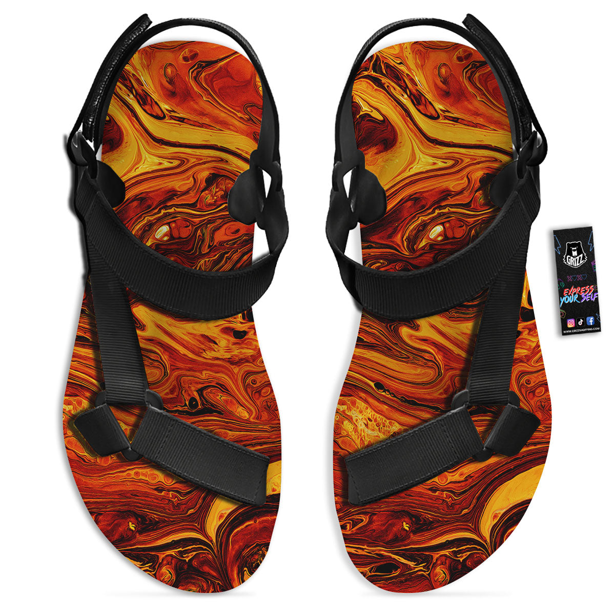 Texture Lava Print Black Open Toe Sandals-grizzshop