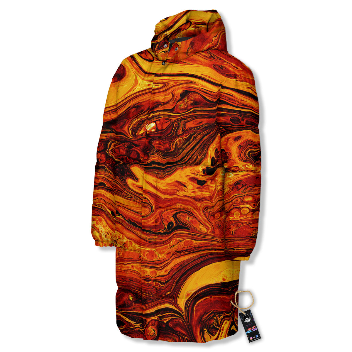 Texture Lava Print Long Down Jacket-grizzshop
