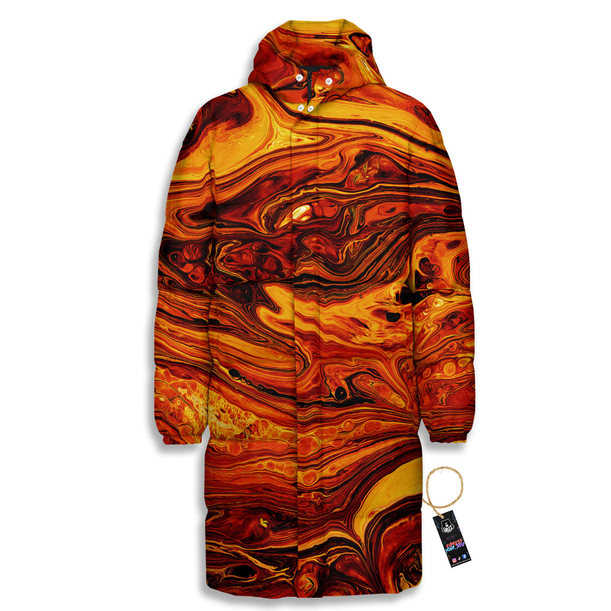 Texture Lava Print Long Down Jacket-grizzshop
