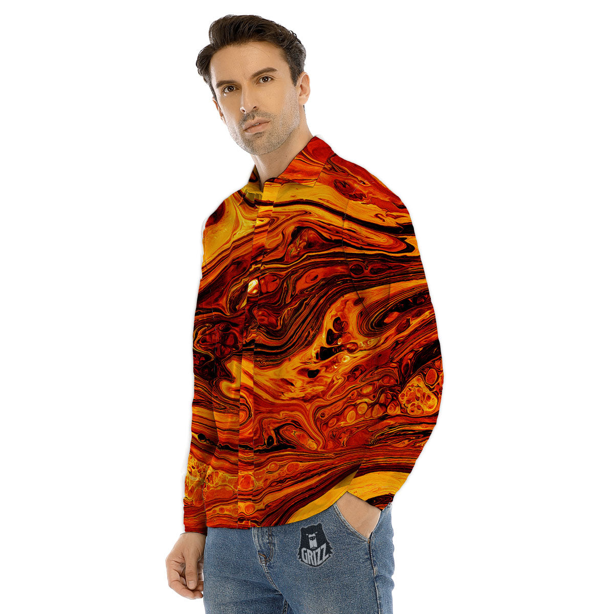 Texture Lava Print Men's Dress Shirts-grizzshop