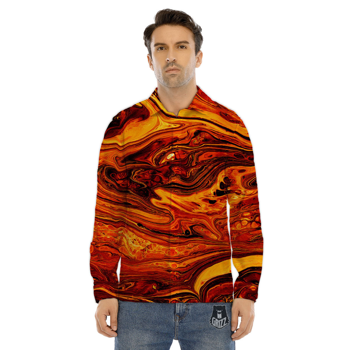 Texture Lava Print Men's Dress Shirts-grizzshop