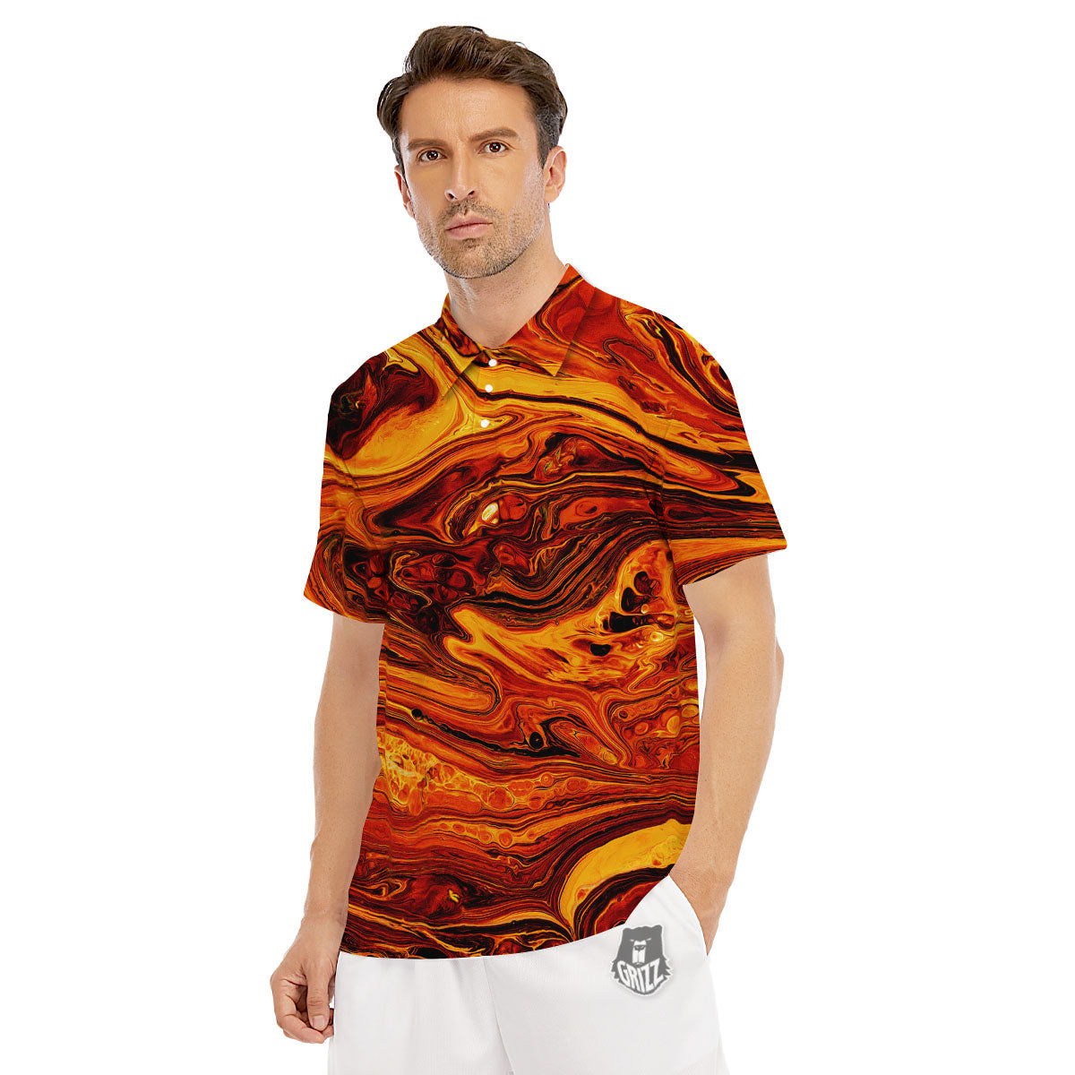 Texture Lava Print Men's Golf Shirts-grizzshop