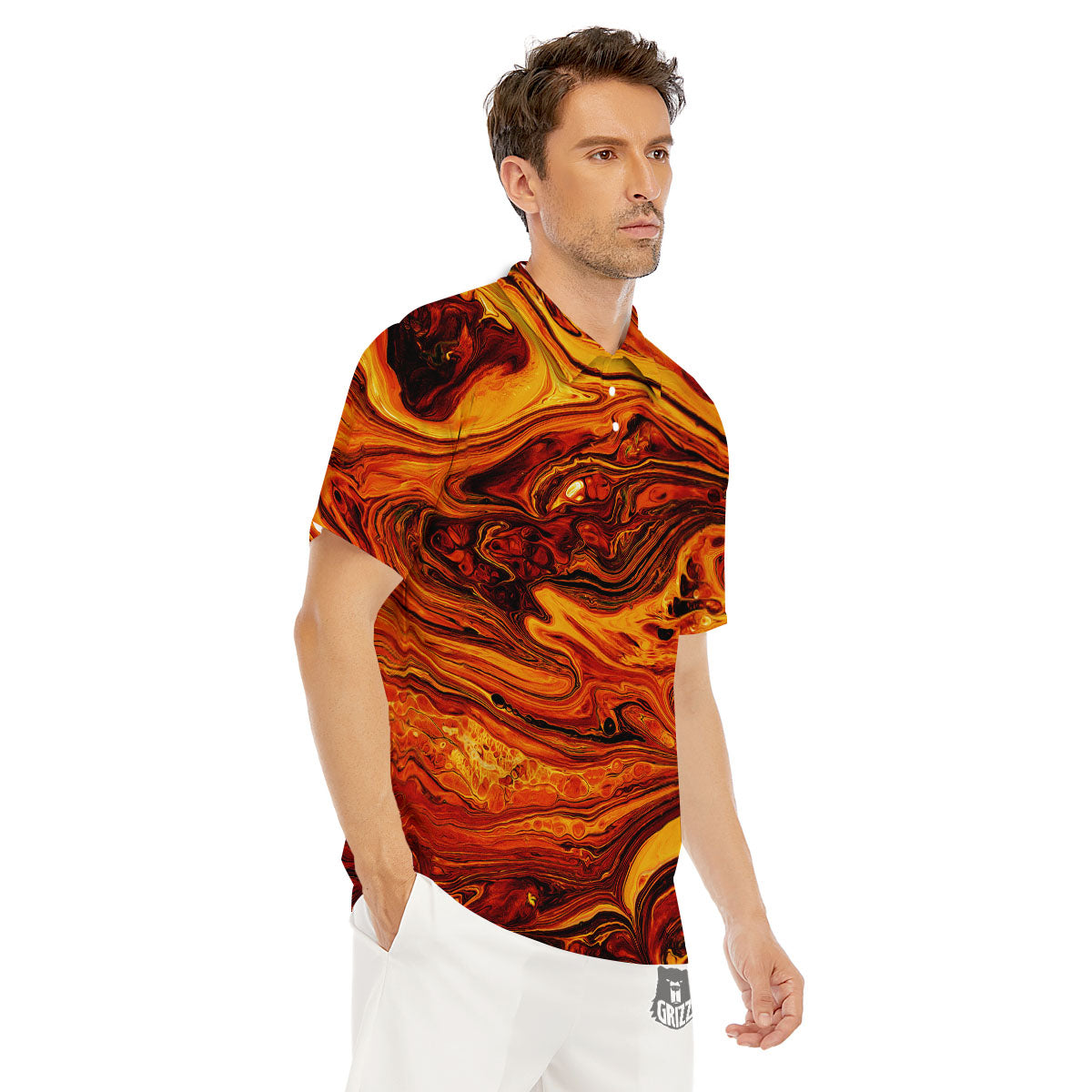 Texture Lava Print Men's Golf Shirts-grizzshop