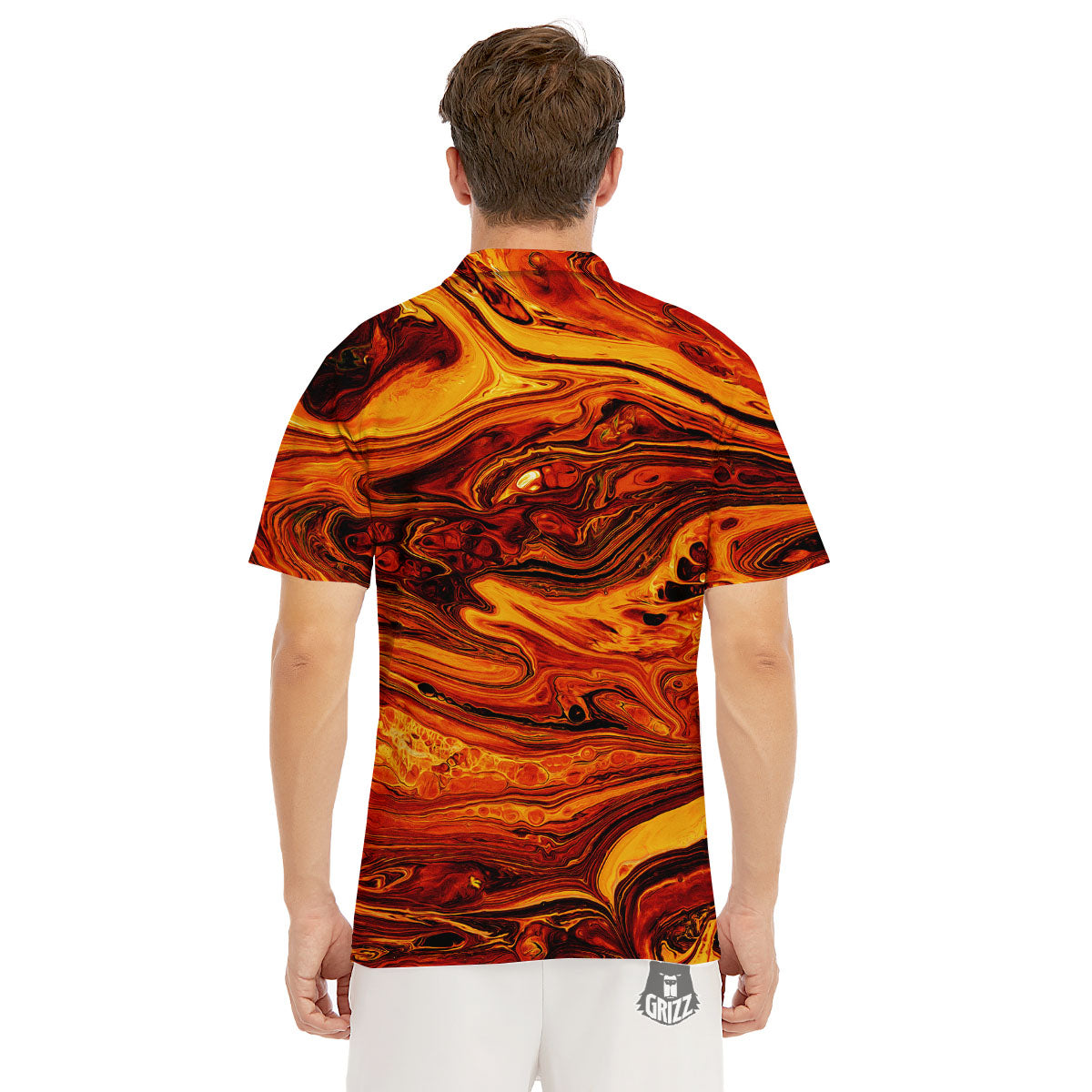 Texture Lava Print Men's Golf Shirts-grizzshop