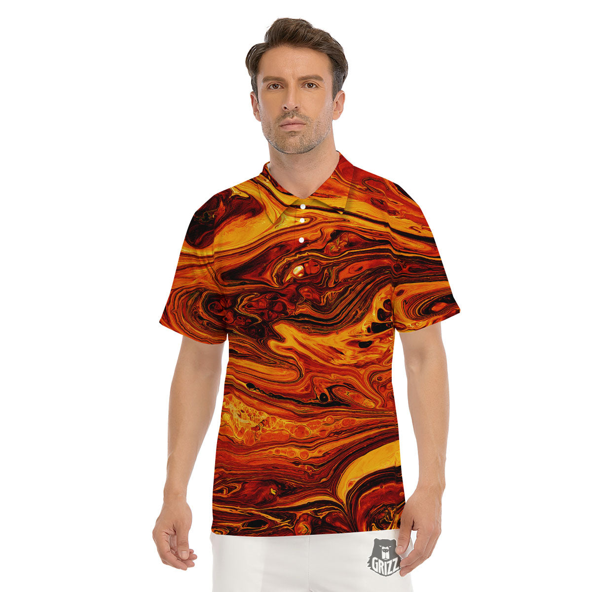 Texture Lava Print Men's Golf Shirts-grizzshop