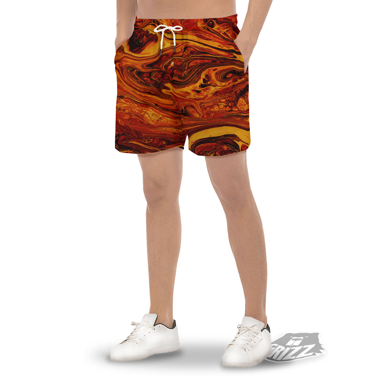 Texture Lava Print Men's Gym Shorts-grizzshop