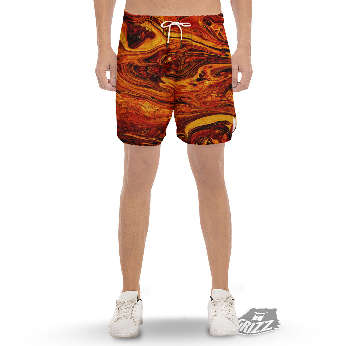 Texture Lava Print Men's Gym Shorts-grizzshop