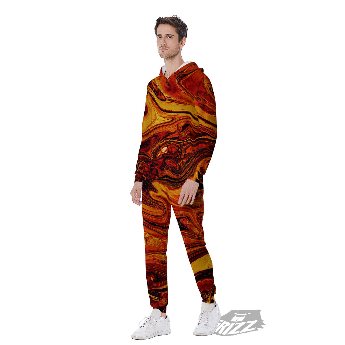 Texture Lava Print Men's Jumpsuit-grizzshop