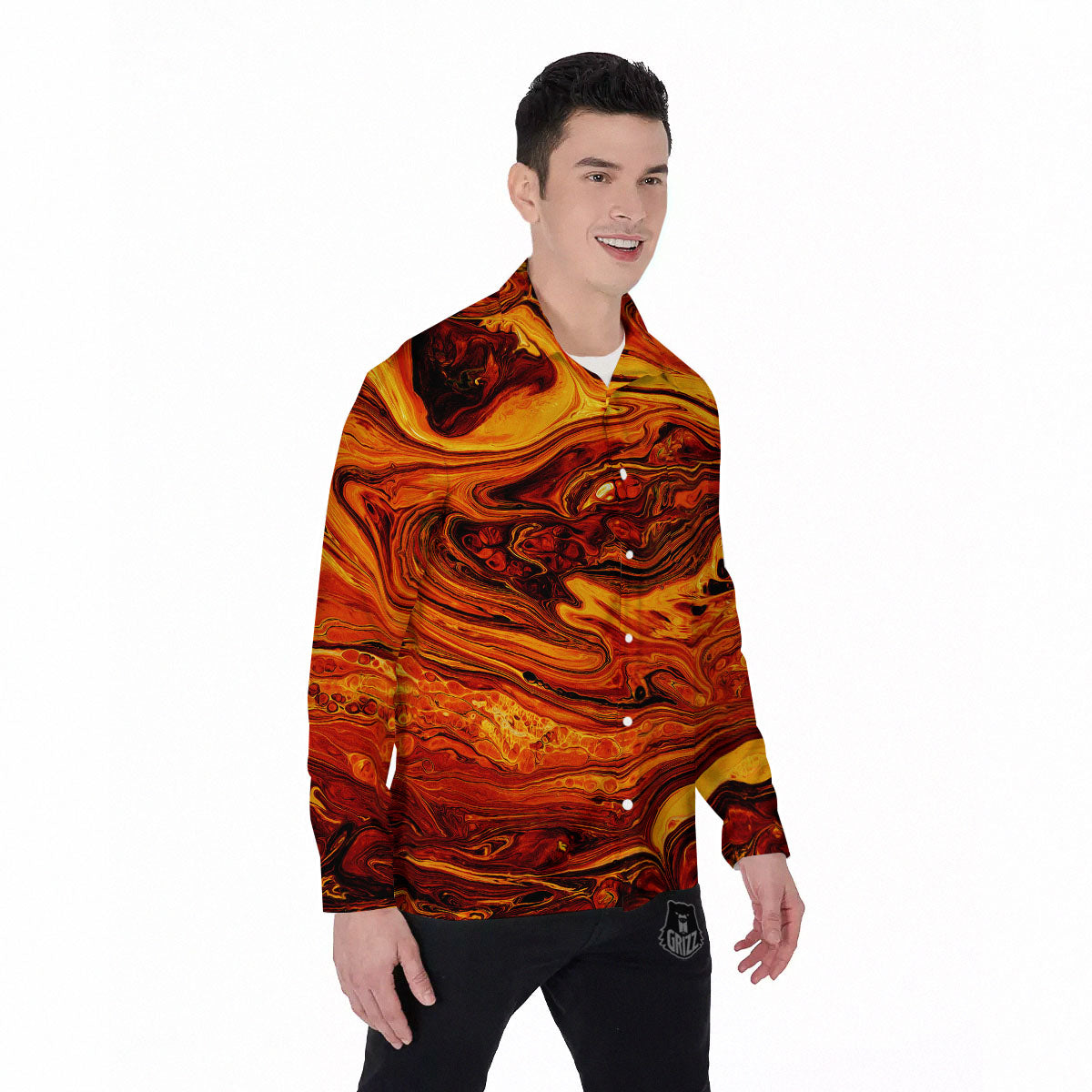 Texture Lava Print Men's Long Sleeve Shirts-grizzshop