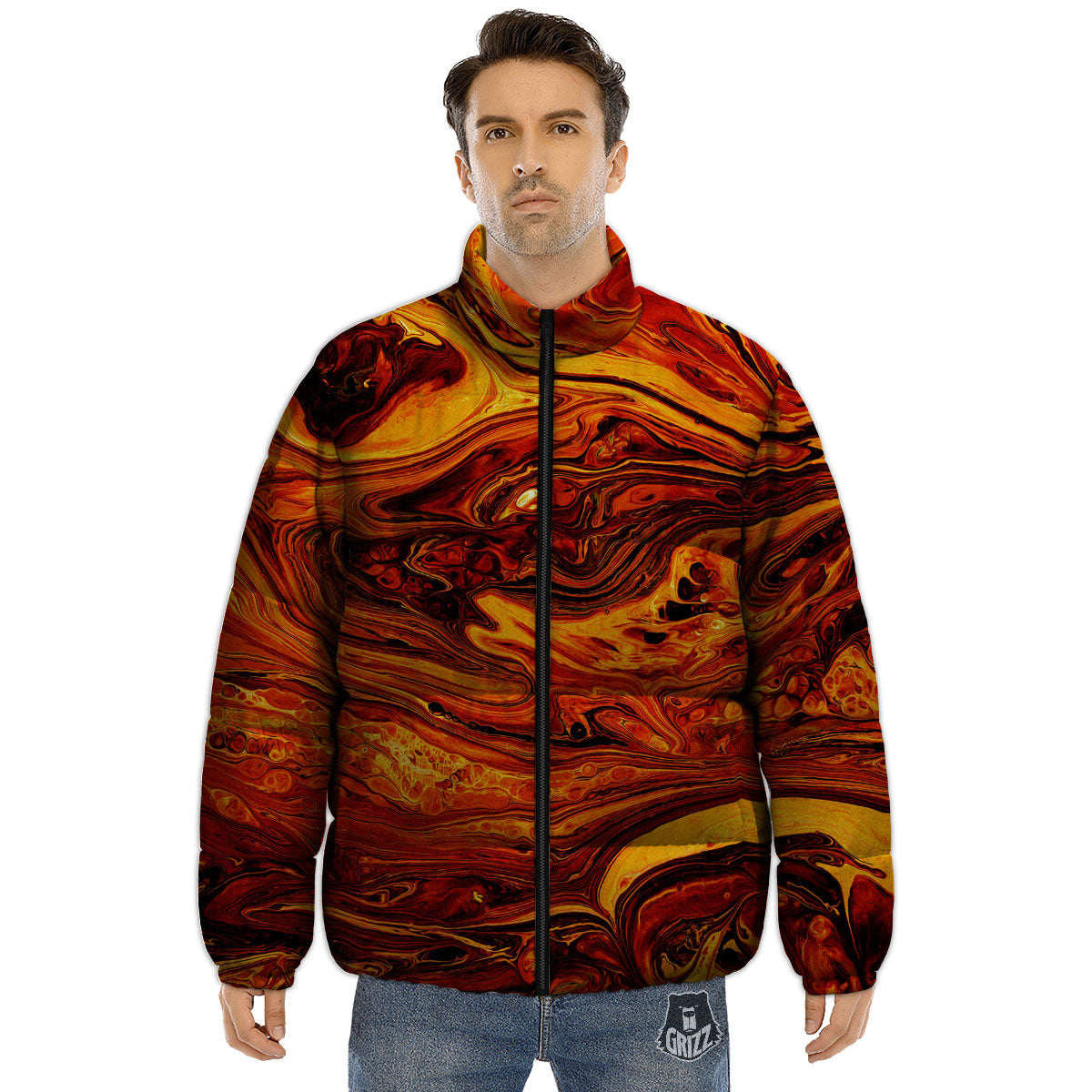 Texture Lava Print Puffer Jacket-grizzshop