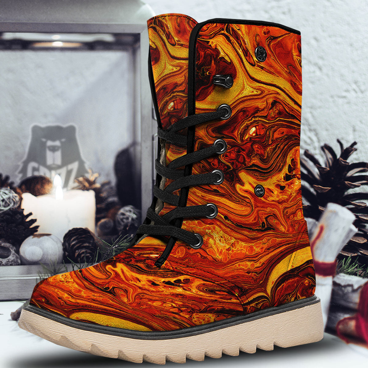 Texture Lava Print Snow Boots-grizzshop