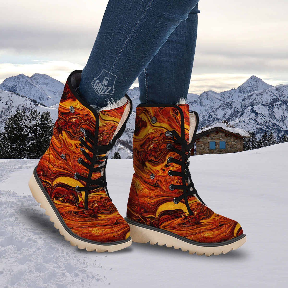 Texture Lava Print Snow Boots-grizzshop