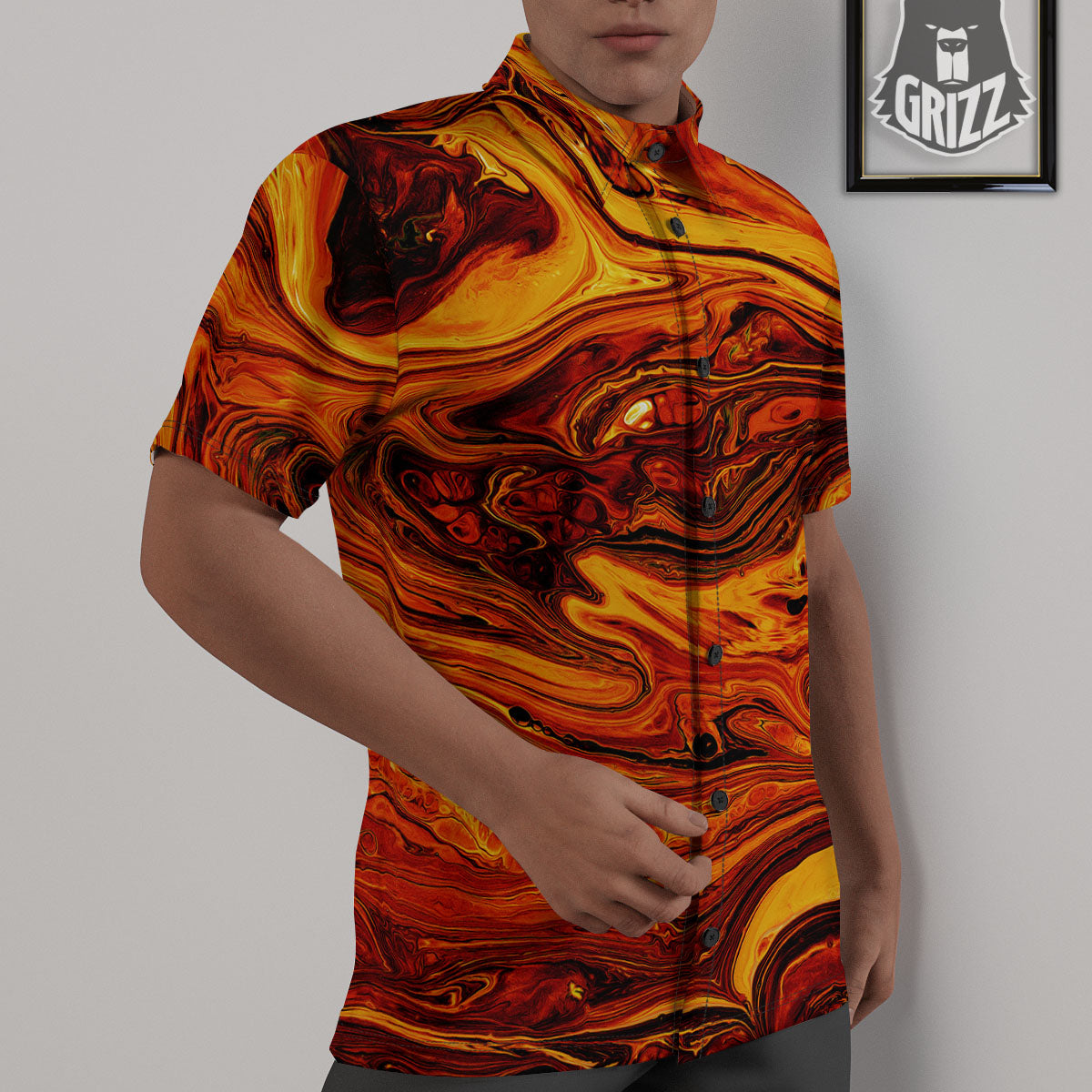 Texture Lava Print Untucked Shirts-grizzshop