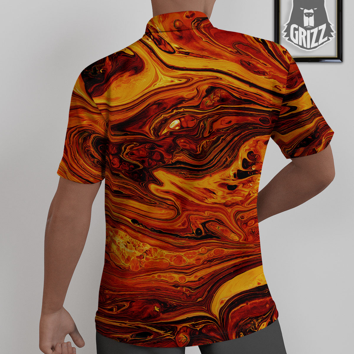 Texture Lava Print Untucked Shirts-grizzshop