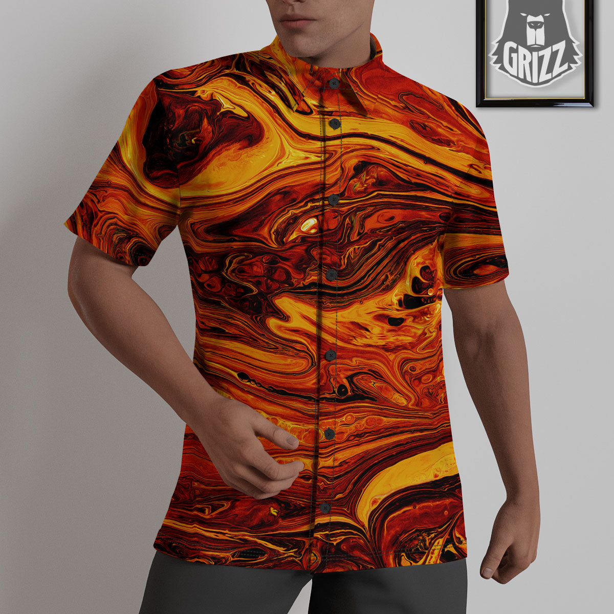Texture Lava Print Untucked Shirts-grizzshop