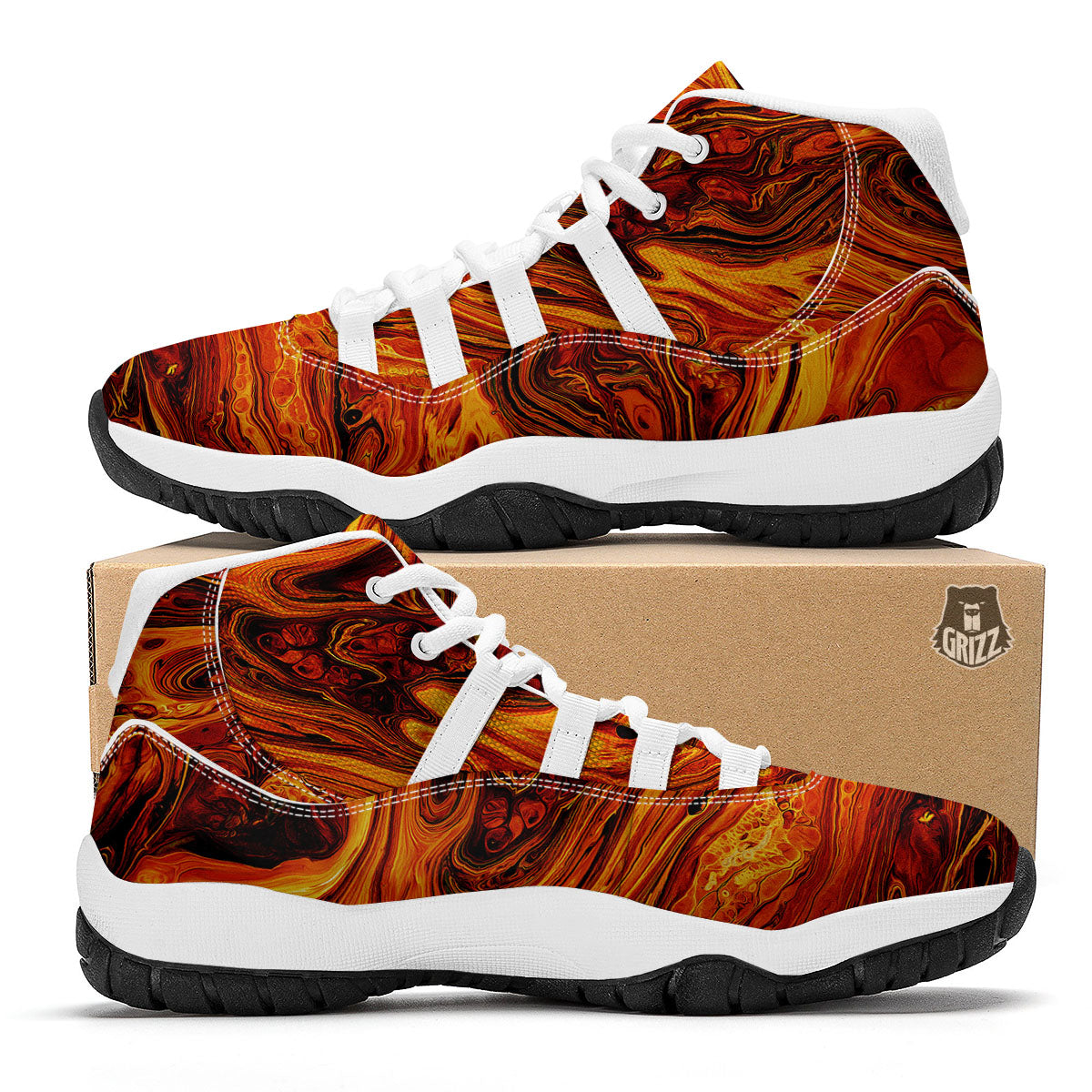 Texture Lava Print White Bball Shoes-grizzshop