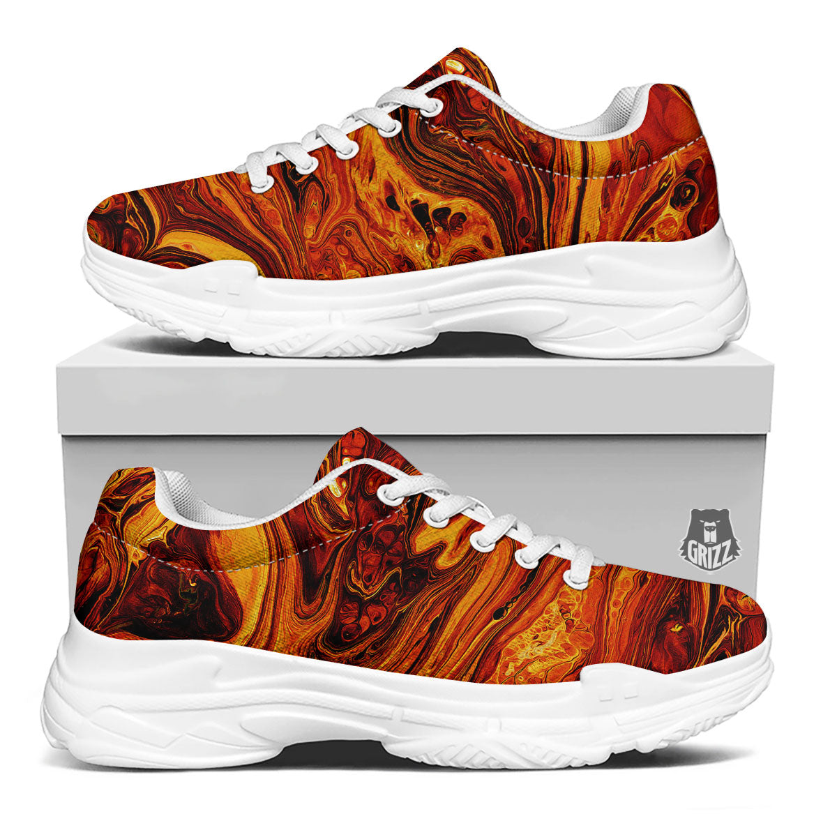 Texture Lava Print White Chunky Shoes-grizzshop